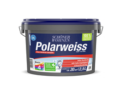 Farbeimer SCHÖNER WOHNEN Polarweiss, blaues Ettiket, 2,5 Liter, Basis 4