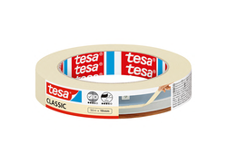 tesa® Malerband Classic, 50m x 19mm, ein weißes rundliches Band mit einer blau-weißen Logo